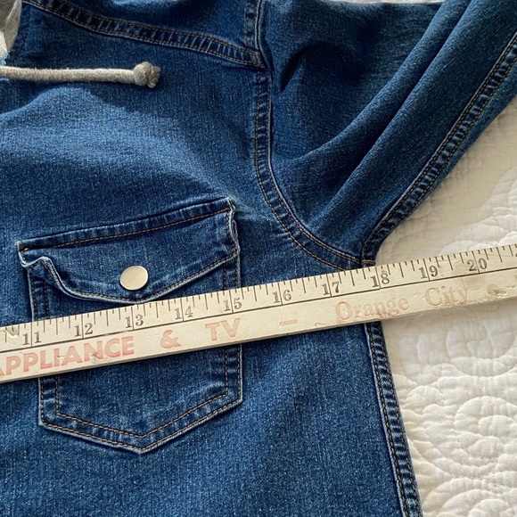 H&M Divided Blue Denim Jean Shacket with Gray Hood Size 2 - Picture 9 of 12
